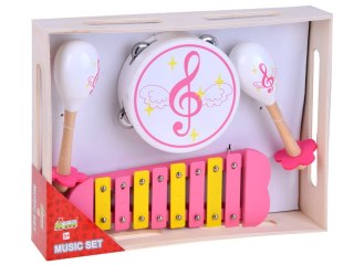 Drewniane instrumenty cymbałki tamburyn grzechotki