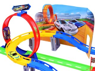 Tor samochodowy RAJD 2w1 wyrzutnia + 4 autka