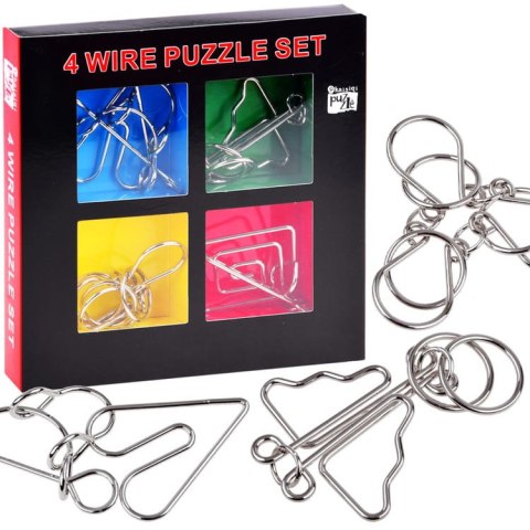 Zakręcona metalowa łamigłówka - puzzle zestaw 4 sztuki