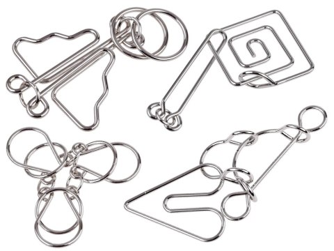 Zakręcona metalowa łamigłówka - puzzle zestaw 4 sztuki