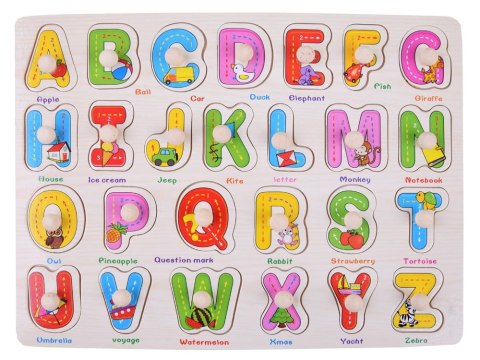 LITERKI drewniane ABECADŁO drewniane 2w1 + język angielski PUZZLE UKŁADANKA