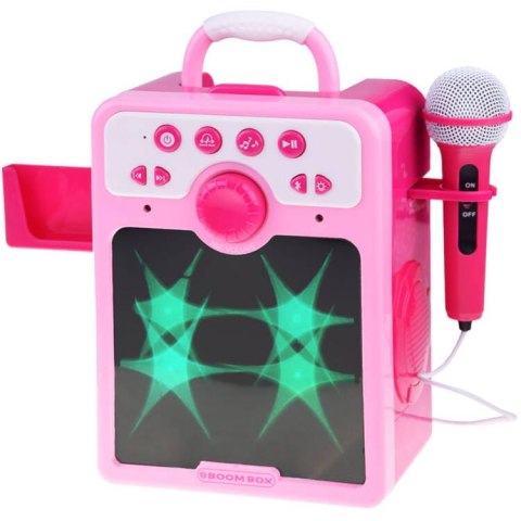 Muzyczny GŁOŚNIK różowy Boombox dla dzieci MIKROFON KARAOKE