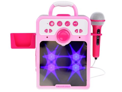 Muzyczny GŁOŚNIK różowy Boombox dla dzieci MIKROFON KARAOKE