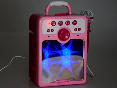 Muzyczny GŁOŚNIK różowy Boombox dla dzieci MIKROFON KARAOKE