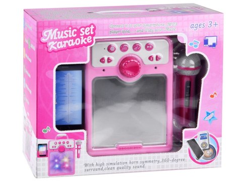 Muzyczny GŁOŚNIK różowy Boombox dla dzieci MIKROFON KARAOKE