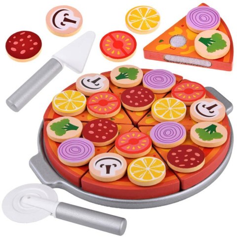 Drewniana PIZZA do krojenia 16,5 cm na rzep + dodatki