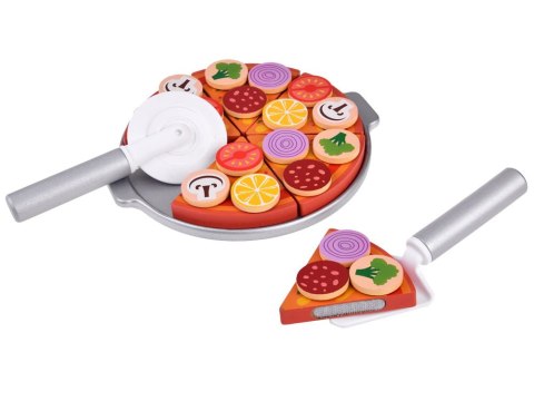 Drewniana PIZZA do krojenia 16,5 cm na rzep + dodatki