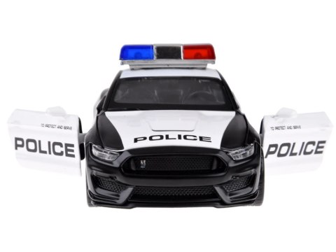 Auto metalowe POLICJA Ford Shelby GT350 skala 1:32 światła koguty