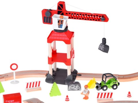 Drewniana KOLEJKA baza transportowa dźwig pociąg tory