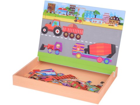 Tablica Magnetyczna 2w1 z Puzzle Magnetyczne Pojazdy Budowlane