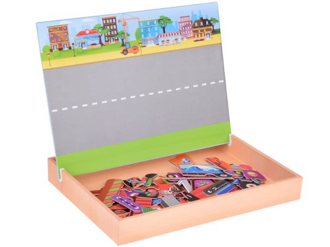 Tablica Magnetyczna 2w1 z Puzzle Magnetyczne Pojazdy Budowlane