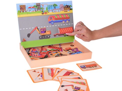 Tablica Magnetyczna 2w1 z Puzzle Magnetyczne Pojazdy Budowlane