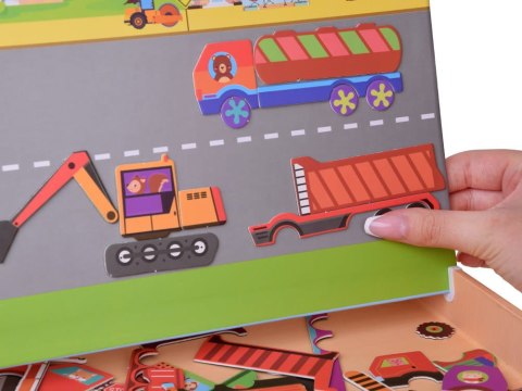 Tablica Magnetyczna 2w1 z Puzzle Magnetyczne Pojazdy Budowlane