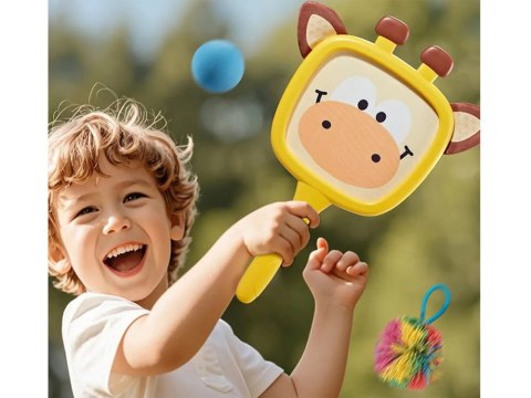 Kolorowe rakietki w kształcie zwierząt +2 piłeczki dla najmłodszych