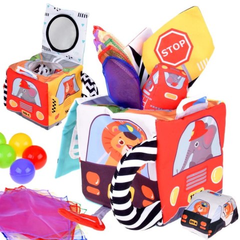 Miękka Kostka Sensoryczna Pojazdy pudełko z chusteczkami montessori