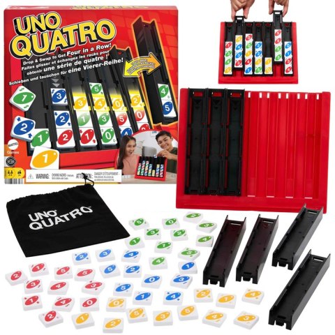 Mattel Gra Uno Quatro - strategiczna, rodzinna z kolorowymi płytkami GR0914
