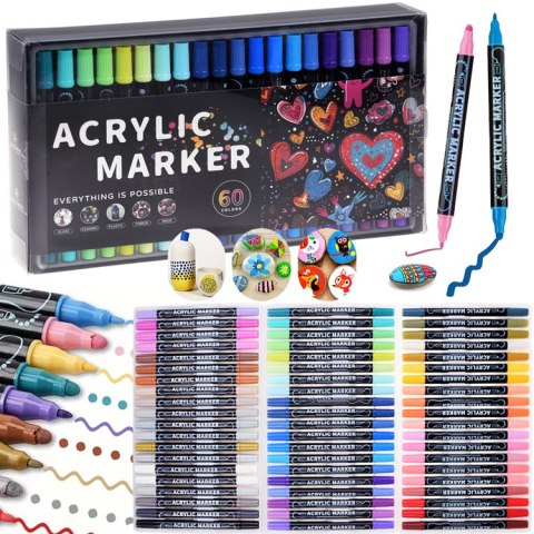 MARKERY AKRYLOWE dwustronne wodoodporne 60szt. - różne zastosowanie AP0125
