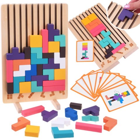 Układanka Drewniana logiczna z kolorowymi klockami - puzzle Tetris ZA6613