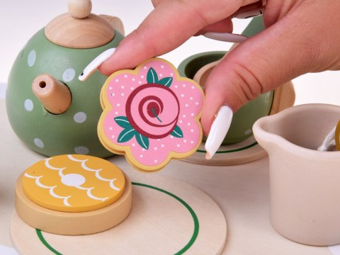 Drewniany zestaw herbaciany PISTACJOWY serwis dla dzieci 15 akces. ZA6611