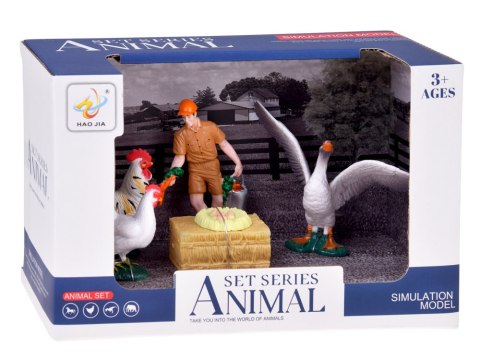 SERIA ZWIERZĘTA FARMA Zestaw farmer i ptaki - kura, kogut, gęś ZA6404 A