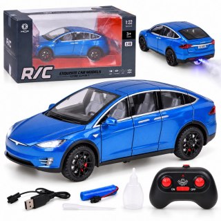 Autko Tesla Model X RC 1:22 metalowy samochód na pilota LED dym RC0772
