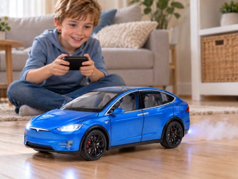 Autko Tesla Model X RC 1:22 metalowy samochód na pilota LED dym RC0772