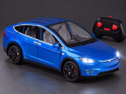 Autko Tesla Model X RC 1:22 metalowy samochód na pilota LED dym RC0772