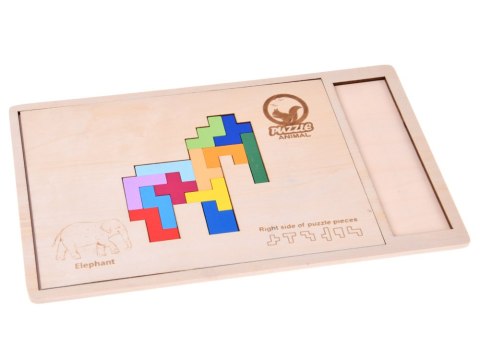 Drewniana układanka Puzzle TETRIS 6 zwierząt + klocki piksele ZA6244