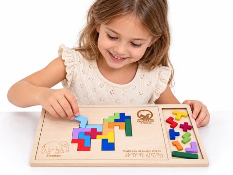 Drewniana układanka Puzzle TETRIS 6 zwierząt + klocki piksele ZA6244