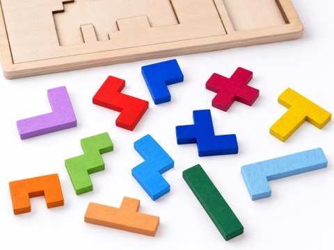 Drewniana układanka Puzzle TETRIS 6 zwierząt + klocki piksele ZA6244