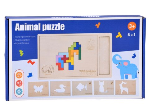 Drewniana układanka Puzzle TETRIS 6 zwierząt + klocki piksele ZA6244