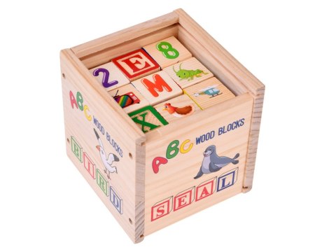 Drewniane klocki edukacyjne - litery, cyfry i obrazki ALFABET 27ele ZA6239