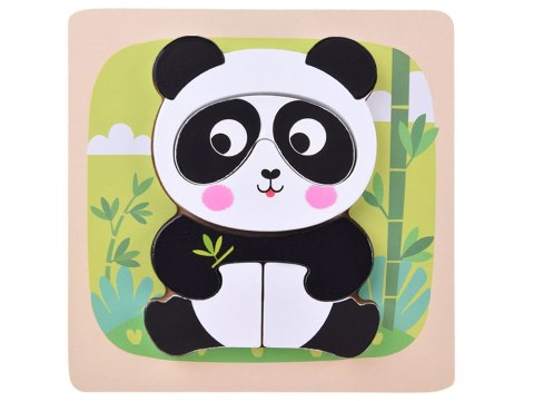 Drewniane puzzle - zestaw 4 układanek panda, słoń, kura, tygrys ZA6259