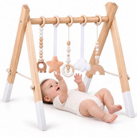 Drewniany Stojak Edukacyjny Baby Gym z 5 zawieszkami dla niemowląt ZA6490