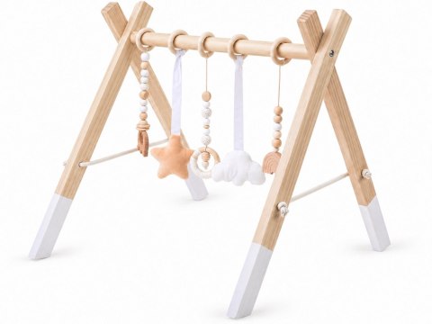 Drewniany Stojak Edukacyjny Baby Gym z 5 zawieszkami dla niemowląt ZA6490