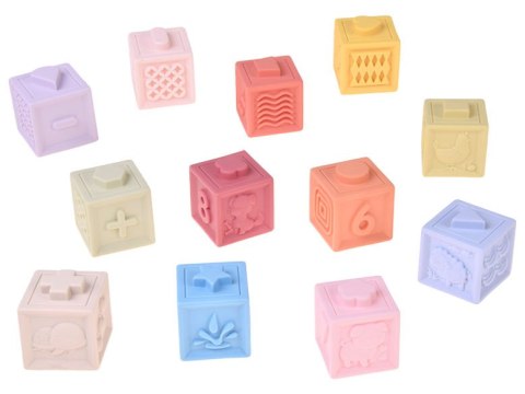 Gumowe klocki - miękkie, sensoryczne, pastelowe 12szt. ZA6635