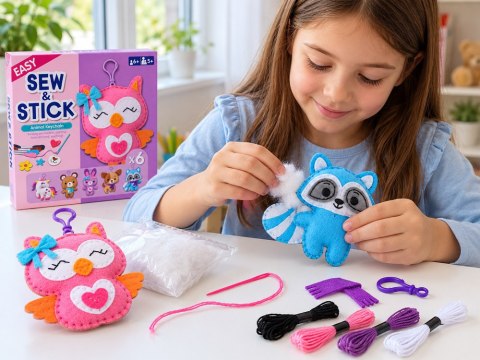 Zestaw do szycia i wyklejania DIY 6 ozdób breloków z filcu ZWIERZĘTA ZA6591