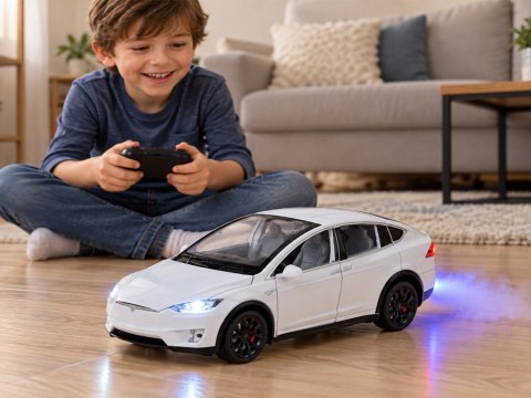 Autko Tesla Model X RC 1:22 metalowy samochód na pilota LED dym RC0772